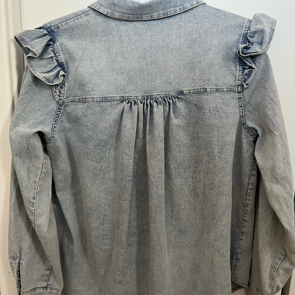 Denim Ruffle Button-Up Shirt - Picture 5 of 5